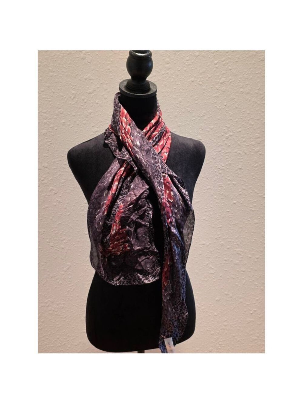 Women's Anne Klein Gray Red Animal Print Scarf One Size